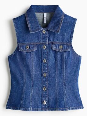 H&M Blue Denim Collared Vest